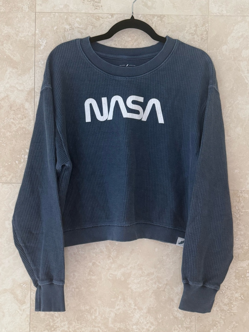 NASA Blue Cropped Crewneck Sweatshirt Size L EUC